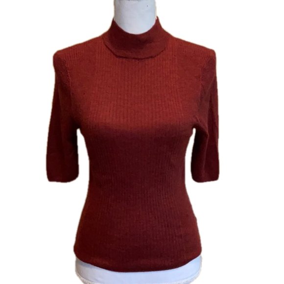 360 Cashmere Sweater Wine Mock Turtle 3/4 Sleeve - Picture 1 of 6